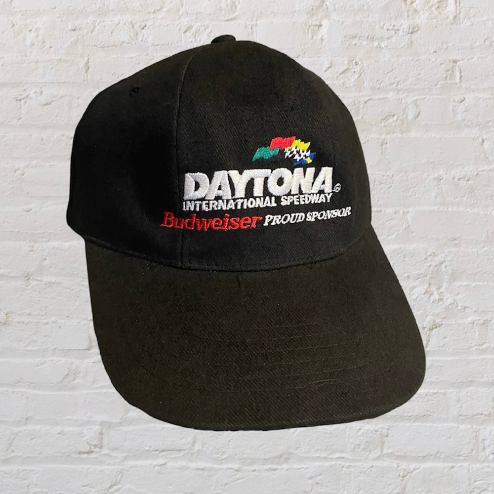 Daytona international speedway vintage strapback black hat budweiser sponser